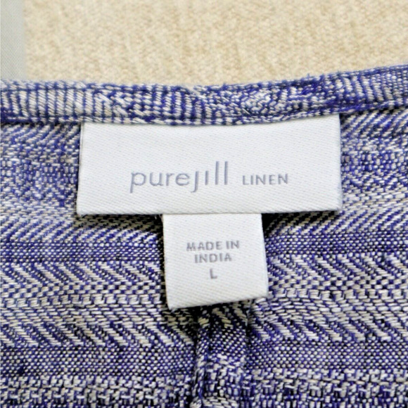 Pure J Jill Size L Woven Stripe Linen Maxi Dress Keyhole Neck Blue - Picture 9 of 10